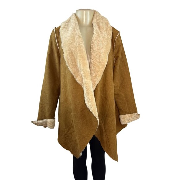 Hem & Thread Womens Faux Suede Open Front Jacket With Sherpa Lining Sz M - Picture 1 of 10